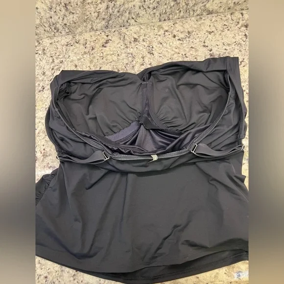 EUC Land’s End Underwire Tankini Swimsuit Top V-neck Wrap Front 18 DDD Black - Picture 7 of 10